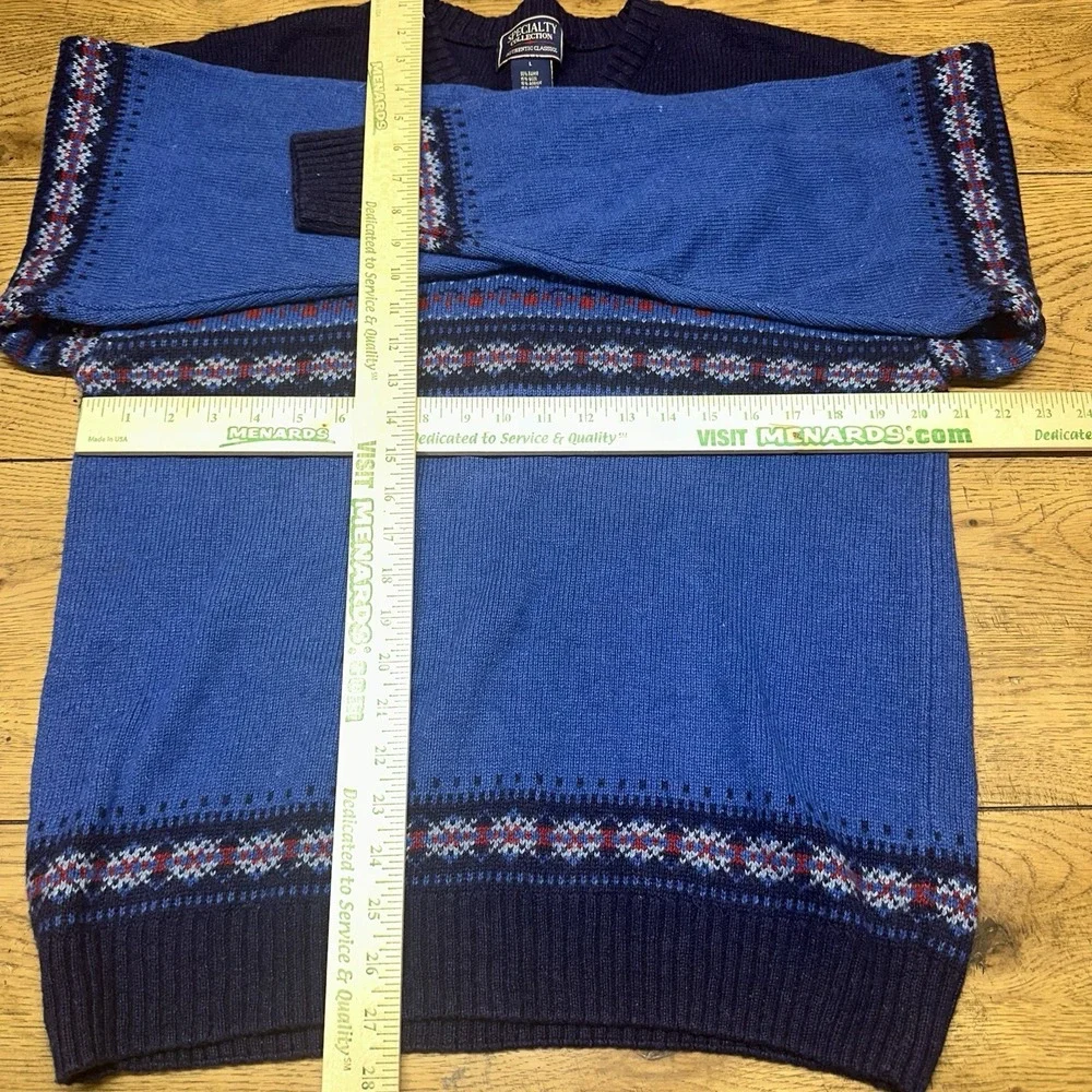Vintage‎ 80's Specialty Collection Wool Blend Blue Nordic Isle Sweater Men's L